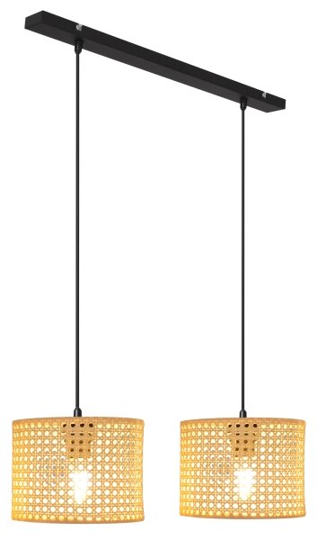 Lampadario a sospensione con filo ALBA 2xE27/15W/230V rattan/nero
