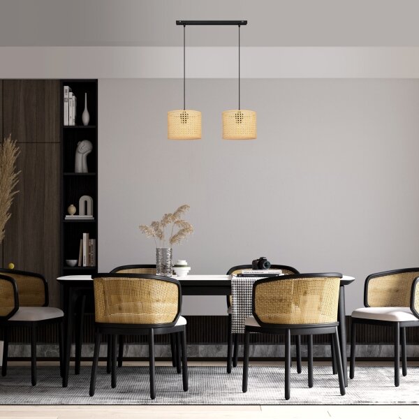 Lampadario a sospensione con filo ALBA 2xE27/15W/230V rattan/nero