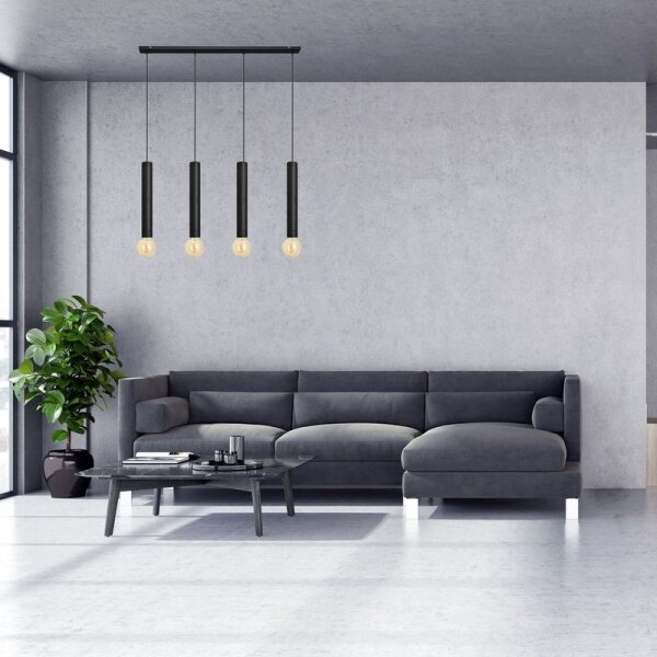 Lampadario a sospensione con filo TUBA 4xE27/15W/230V nero