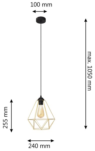 Lampadario a sospensione con filo KARO 1xE27/15W/230V oro/nero