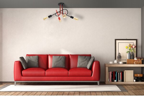 Lampadario a plafone OXFORD 4xE27/15W/230V nero/rosso