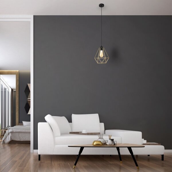 Lampadario a sospensione con filo KARO 1xE27/15W/230V oro/nero