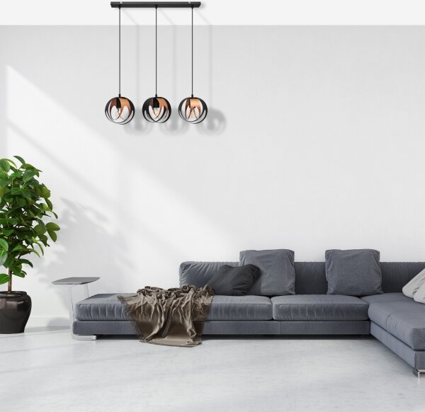 Lampadario a sospensione con filo MOONLIGHT 3xE27/15W/230V nero/rame
