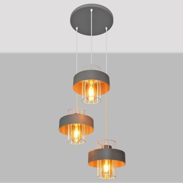 Lampadario a sospensione con filo VOLTA 3xE27/15W/230V diametro 42 cm grigio