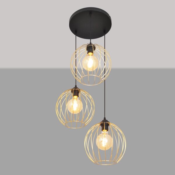 Lampadario a sospensione con filo MERCURE 3xE27/15W/230V oro/nero