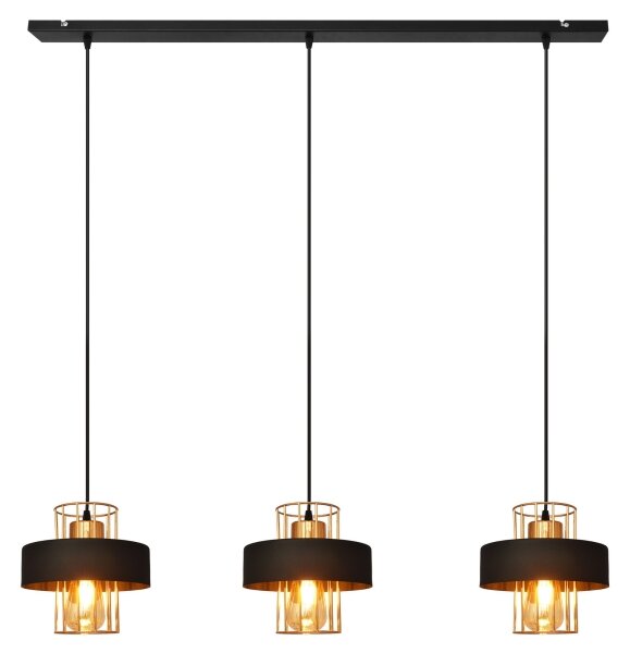 Lampadario a sospensione su cavo VOLTA 3xE27/15W/230V nero/oro rosa
