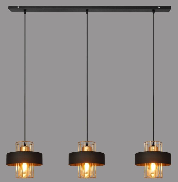 Lampadario a sospensione su cavo VOLTA 3xE27/15W/230V nero/oro rosa