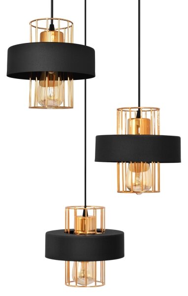 Lampadario a sospensione con filo VOLTA 3xE27/15W/230V nero/oro