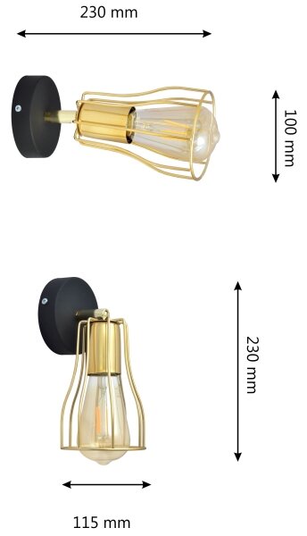 Faretto da parete TUBE 1xE27/15W/230V oro/nero