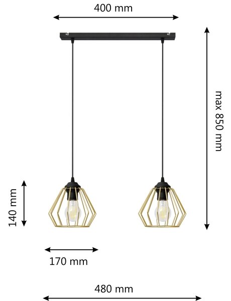 Lampadario a sospensione con filo AGAT 2xE27/15W/230V oro/nero