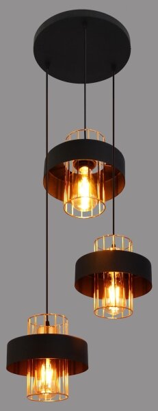 Lampadario a sospensione con filo VOLTA 3xE27/15W/230V nero/oro