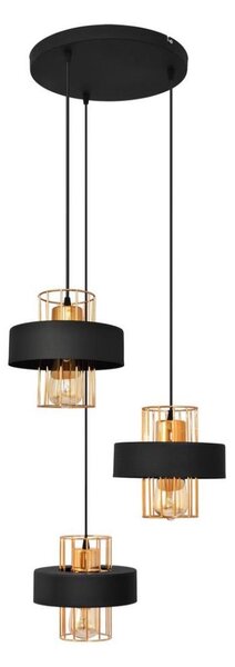 Lampadario a sospensione con filo VOLTA 3xE27/15W/230V nero/oro