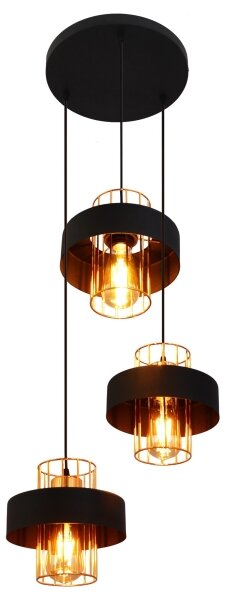 Lampadario a sospensione con filo VOLTA 3xE27/15W/230V nero/oro