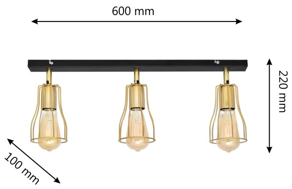 Faretto TUBE 3xE27/15W/230V oro/nero