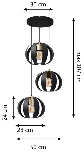 Lampadario a sospensione con filo NEWTON 3xE27/15W/230V nero