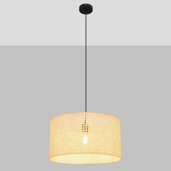 Lampadario a sospensione con filo ALBA 1xE27/15W/230V diametro 45 cm rattan/nero