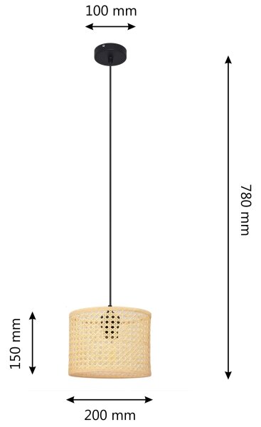 Lampadario a sospensione con filo ALBA 1xE27/15W/230V diametro 20 cm rattan/nero