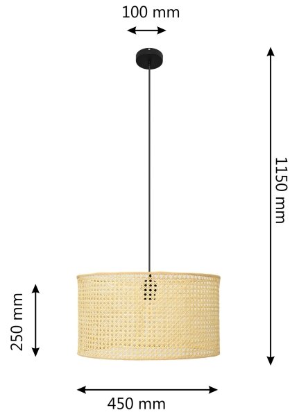 Lampadario a sospensione con filo ALBA 1xE27/15W/230V diametro 45 cm rattan/nero