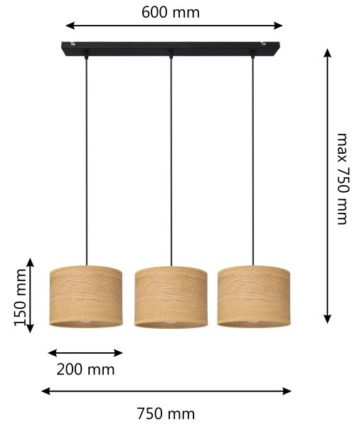 Lampadario a sospensione con filo ALBA 3xE27/15W/230V marrone/nero