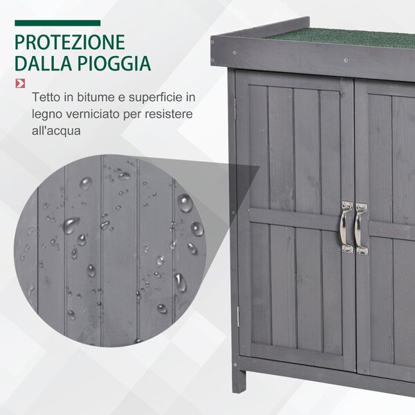 Outsunny Casetta da Giardino con Tetto apribile, Armadio a 2 Ripiani in Legno di Abete,74x43x88 cm, Grigio Scuro | Aosom Italy