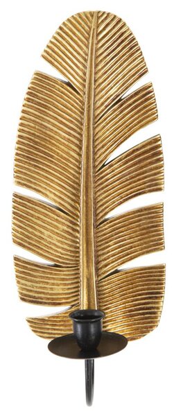 Portacandele da Muro Leaf 12,8x8,9x31,2 cm in Poliresina e Ferro Oro e Nero