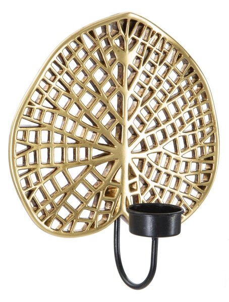 Portacandele da Muro Lotus 20x8x22,2 cm in Poliresina e Ferro Oro e Nero