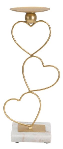Portacandele Hearts 14,5x10x32,5 cm in Ferro e Marmo Oro e Bianco