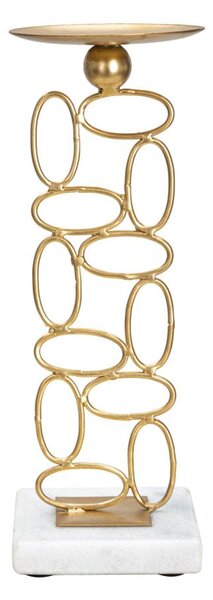 Portacandele Bubbles 10x10x27 cm in Ferro e Marmo Oro e Bianco