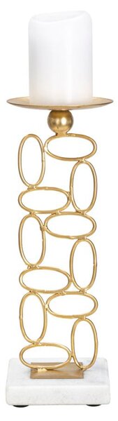 Portacandele Bubbles 10x10x27 cm in Ferro e Marmo Oro e Bianco