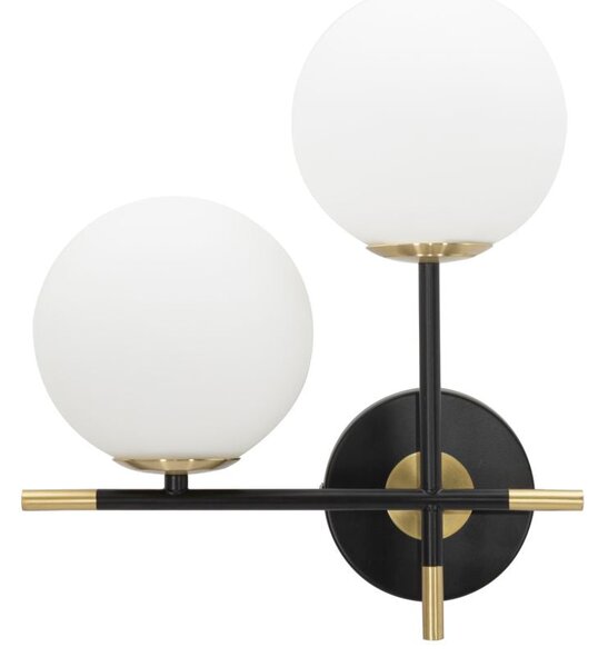 Lampada da Muro Darky Double 30x17x35 cm in Ferro e Vetro Oro, Bianco e Nero
