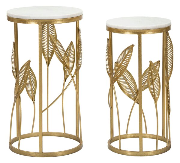 Set 2 Tavolini Leaf Ø35 cm e Ø30 cm in Ferro e MDF Oro