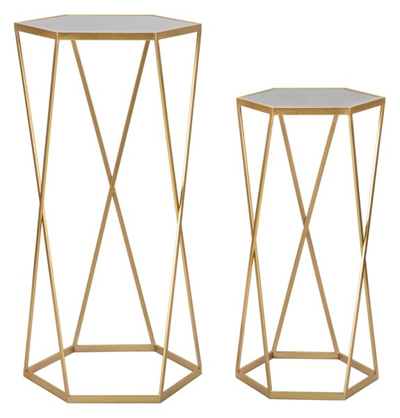 Set 2 Tavolini Esagonal Ø50 cm e Ø40 cm in Ferro e MDF Oro