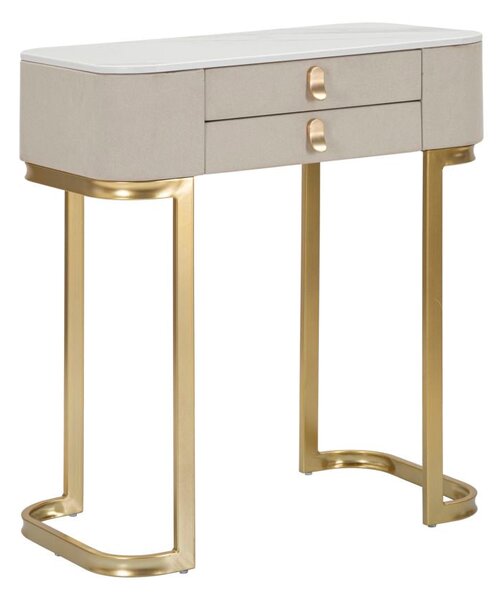 Console Fissa 2 Cassetti Beauty 70x80x40 cm in Legno MDF e Metallo Crema/Oro