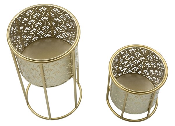 Set 2 Portavasi Ø21x40-19x22 cm in Metallo Oro