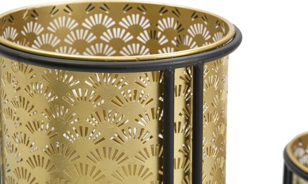 Set 2 Portavasi Ø21x40-19x22 cm in Metallo Nero e Oro