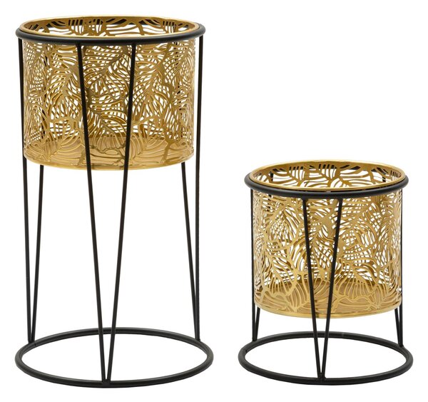 Set 2 Portavasi Ø21x40-19x22 cm in Metallo Nero e Oro