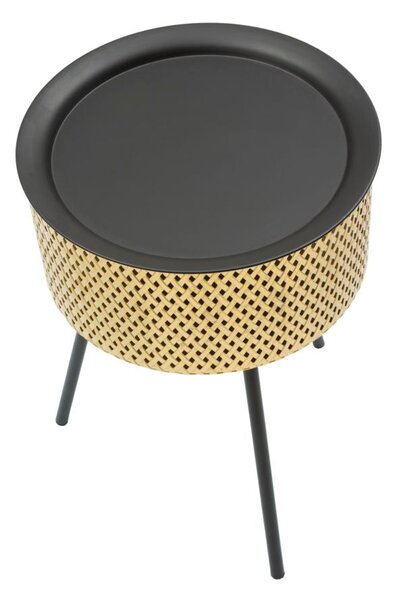 Tavolino Basso Ø35x50 cm in Metallo Oro e Nero