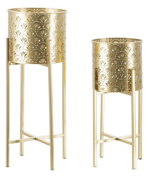 Set 2 Portavasi Ø22x53-20x43 cm in Metallo Oro