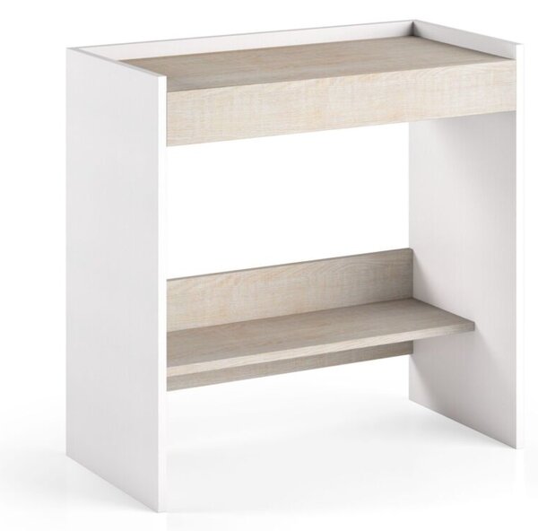 Scrivania angolare con libreria, colore bianco e rovere, cm 100 x 153 x 135