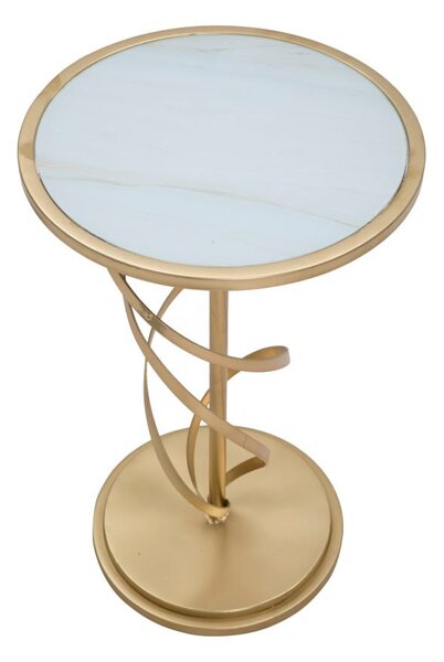 Tavolinetto Glam Spiral Ø38x61,5 cm in Ferro MDF e Vetro Oro e Multicolor