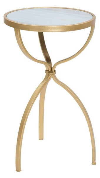 Tavolinetto Glam Tridh Ø32,5x55 cm in Ferro MDF e Vetro Oro e Multicolor