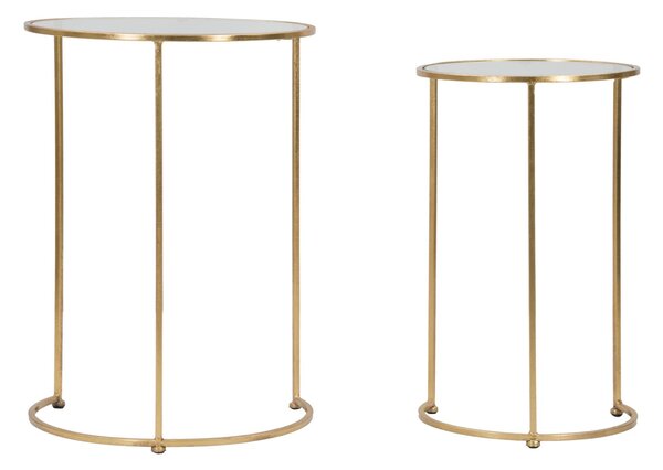 Tavolinetti Glam Simply Coppia Ø44,5x63-34,5x56,5 cm in Ferro e Vetro Oro