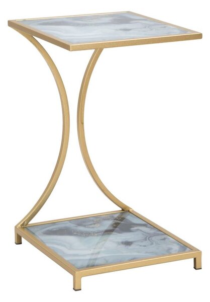 Tavolinetto Glam Level 40x35x60 cm in Ferro MDF e Vetro Oro e Multicolor