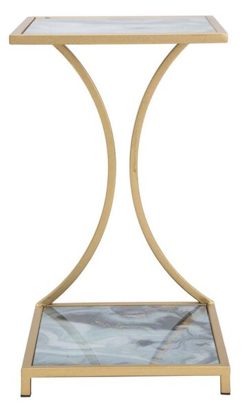 Tavolinetto Glam Level 40x35x60 cm in Ferro MDF e Vetro Oro e Multicolor