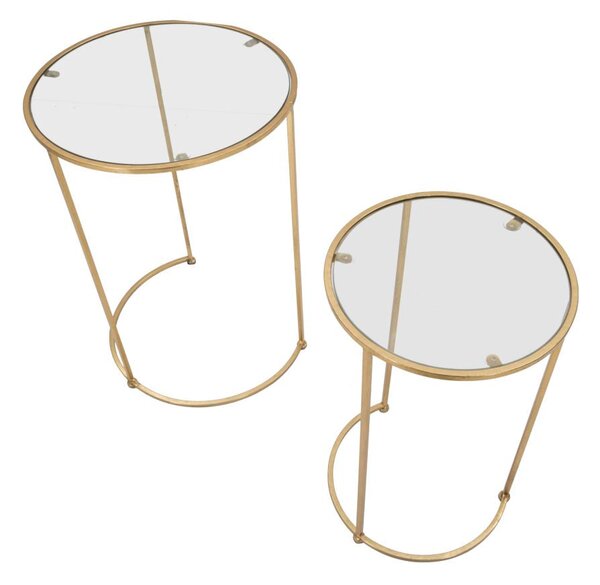 Tavolinetti Glam Simply Coppia Ø44,5x63-34,5x56,5 cm in Ferro e Vetro Oro