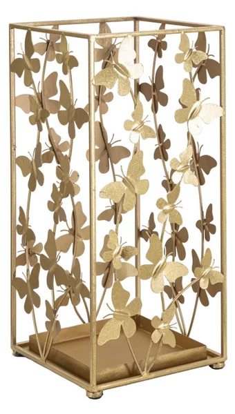 Porta Ombrelli Butterfly 22,5x22,5x48,5 cm in Ferro Oro
