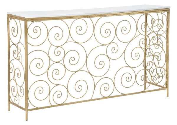 Consol Spiral 140x36x82 cm in Ferro e Marmo Oro e Bianco