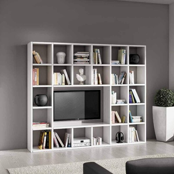 Set soggiorno composto da libreria e porta tv bianco frassinato, stile  moderno, in mdf laminato
