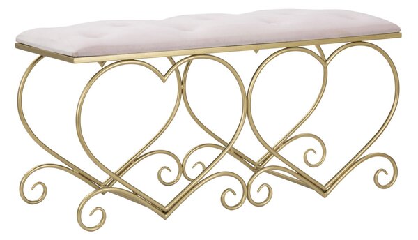 Panca Heart Rosa 105x37,5x51,5 cm in Ferro e MDF e Spugna e Poliestere Oro e Rosa
