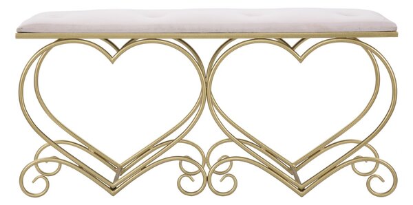 Panca Heart Rosa 105x37,5x51,5 cm in Ferro e MDF e Spugna e Poliestere Oro e Rosa